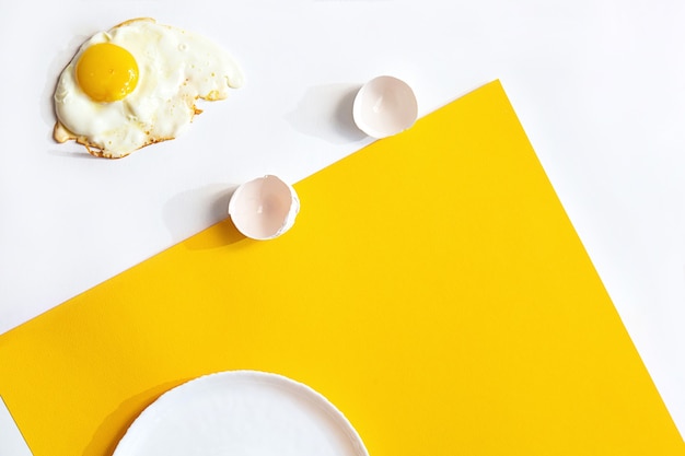 Fried egg on a yellow and white background