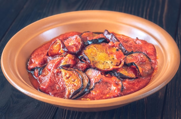 Fried eggplant with tomato sauce