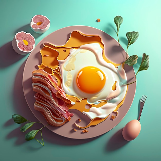 Fried eggs and bacon, breakfast and healthy eating concept created with Generative AI technology