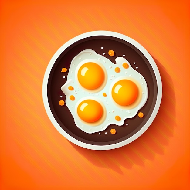 Fried eggs in a pan flat style with long shadow