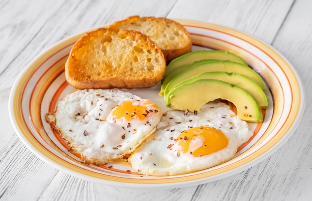 Fried eggs with avocado