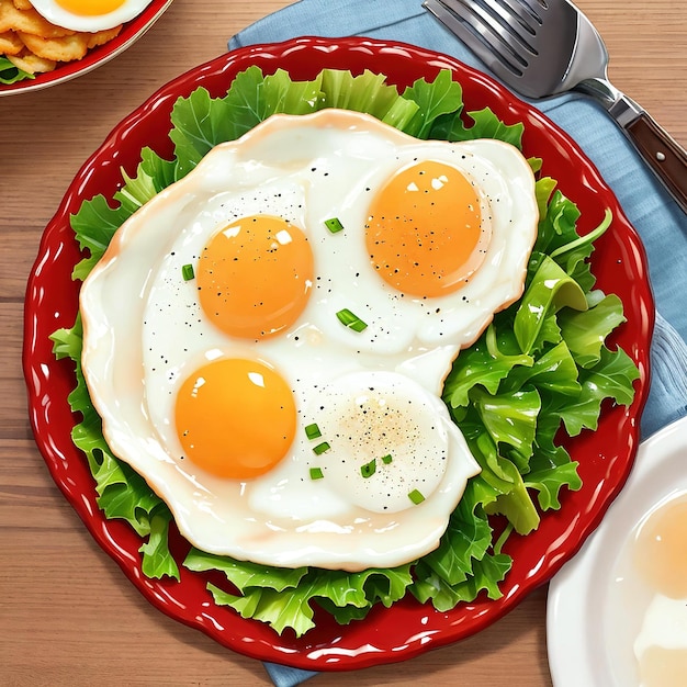 fried eggs with bacon and vegetables