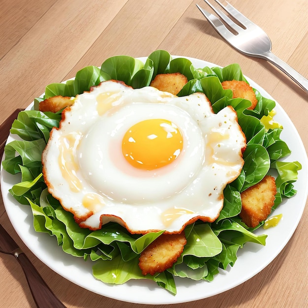 fried eggs with bacon and vegetables