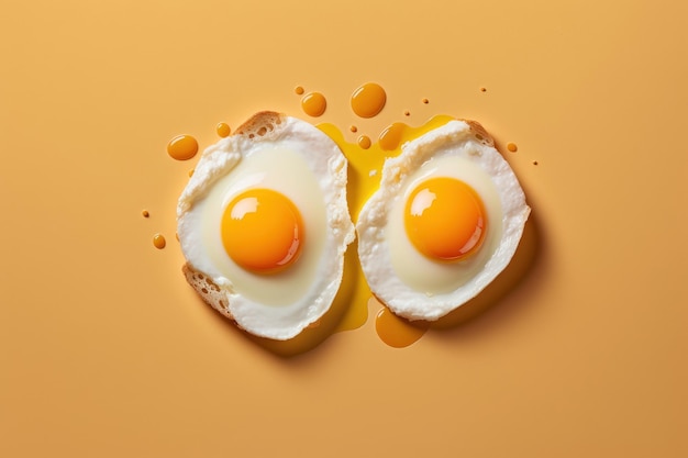 Fried eggs on yellow background Healthy breakfast Created Generative Ai