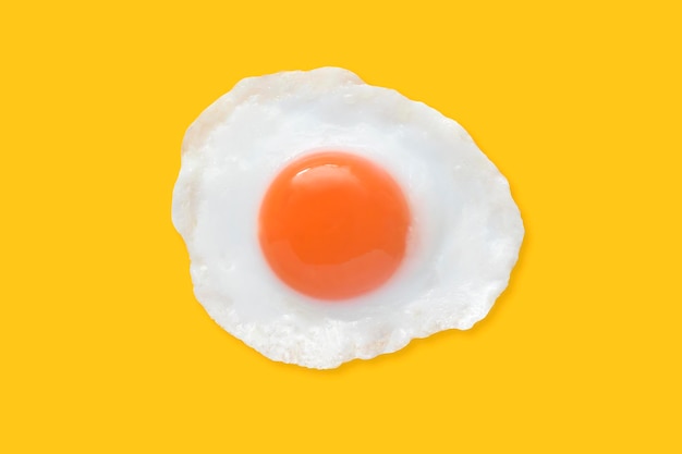 Fried eggs on a yellow background. Top view.