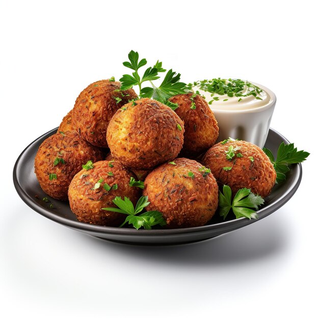 fried falafel balls with parsley isolated on white background halafel