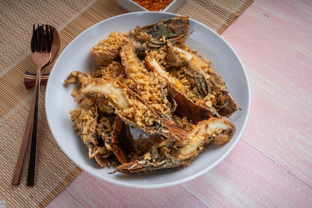 Fried Flathead lobster or Mantis shrimp with Garlic and Pepper Served with spicy sauc Seafood dish