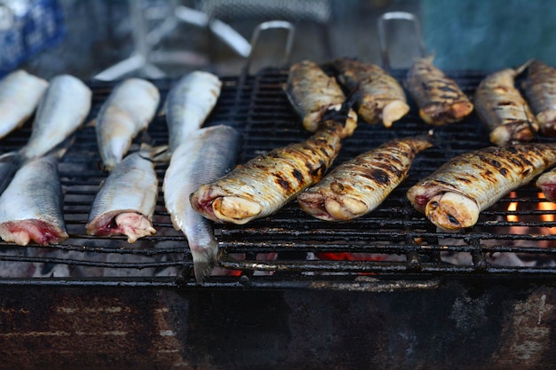 Fried herring on the grill