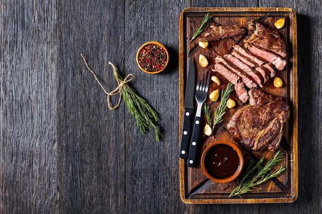 Fried juicy chuck eye beef steaks top view