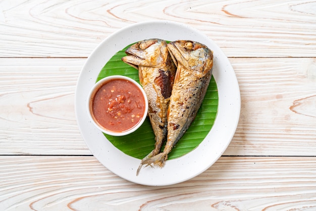 Fried mackerel fish with spicy shrimp paste sauce