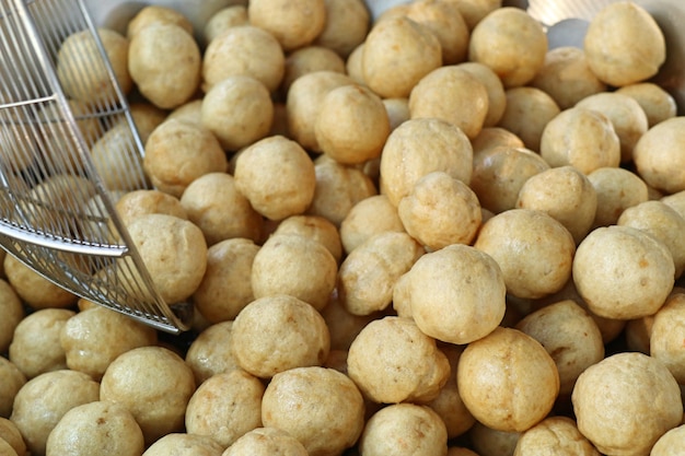 Fried meatballs and sausages