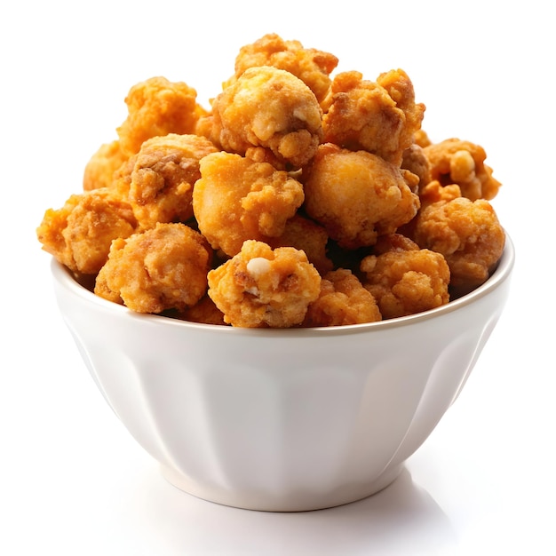 fried popcorn chicken on white background