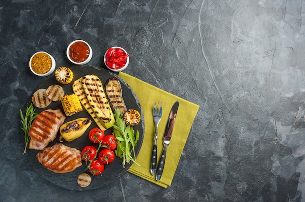 Fried pork fillet and grilled vegetables