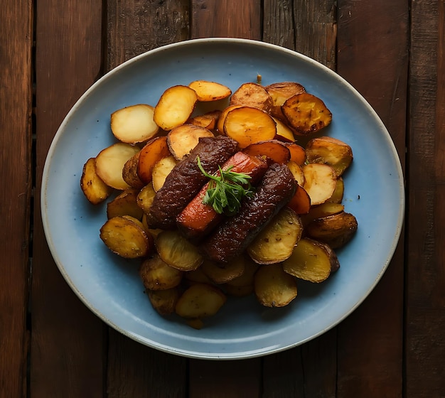 Photo fried potatoes with meat