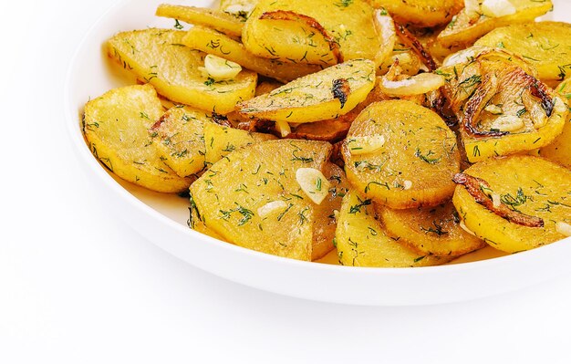 Fried potatoes with onions and garlic