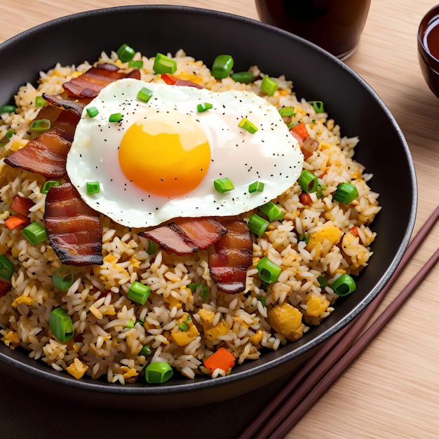 Fried rice with bacon and egg generative art by AI