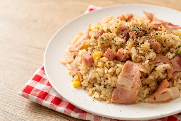 fried rice with bacon ham and black peppers