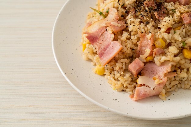 fried rice with bacon ham and black peppers