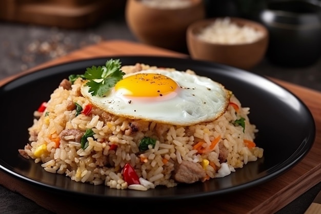 Fried Rice with Fried Egg Delicious Food Photography Illustration Created with Generative AI