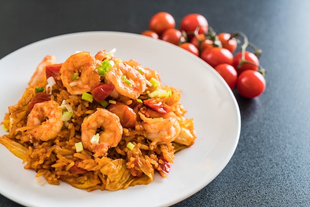 fried rice with korea spicy sauce and shrimps