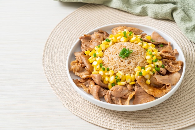 Fried rice with pork sliced and corn