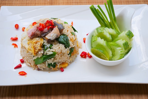 Fried rice with salted fish and chinese kale