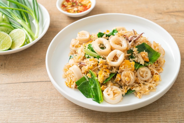 Fried rice with squid or octopus