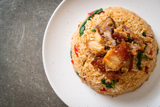 fried rice with Thai basil and crispy belly pork