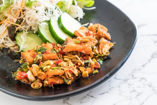 fried salmon spicy salad