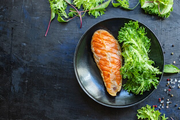 fried salmon steak piece of fillet fish seafood