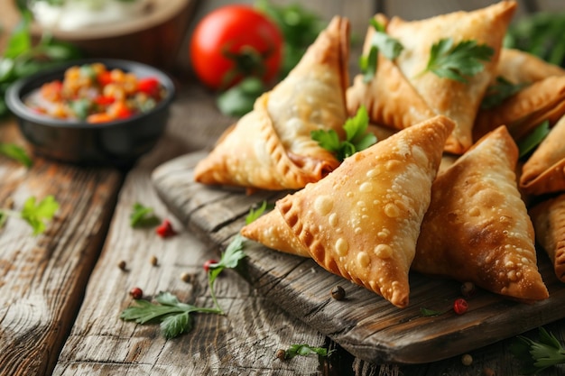 Fried samosas with vegetable filling popular indian snacks