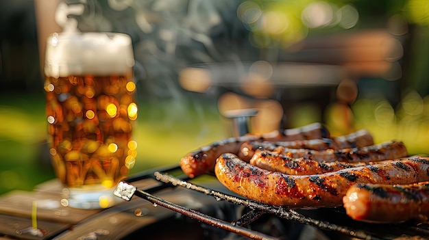 Photo fried sausages and beer selective focus