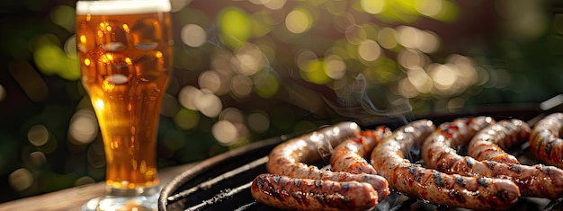 Photo fried sausages and beer selective focus