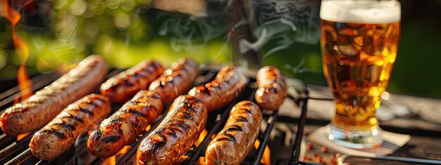 Photo fried sausages and beer selective focus