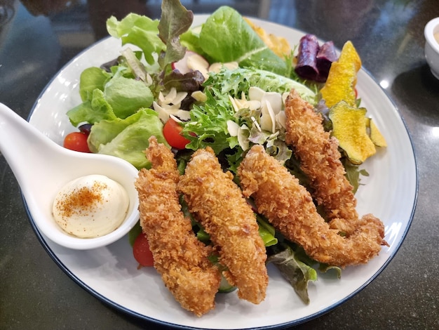 Fried Shrimp Salad on a plate