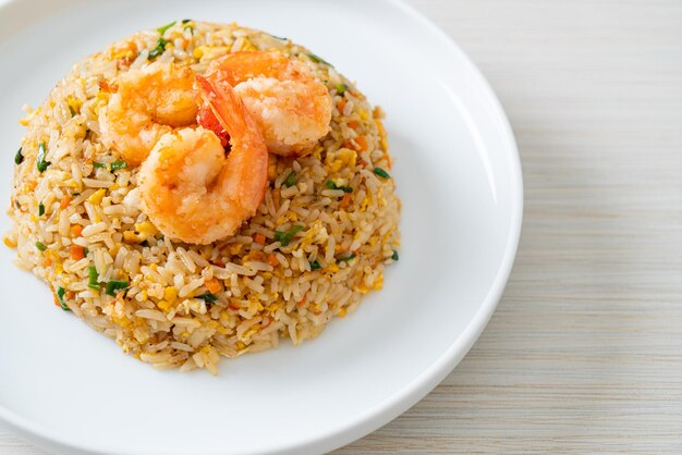 Fried shrimps fried rice on plate