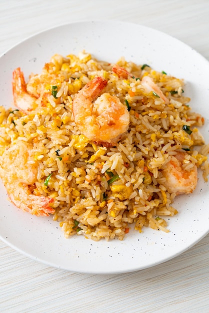 Fried shrimps fried rice on plate