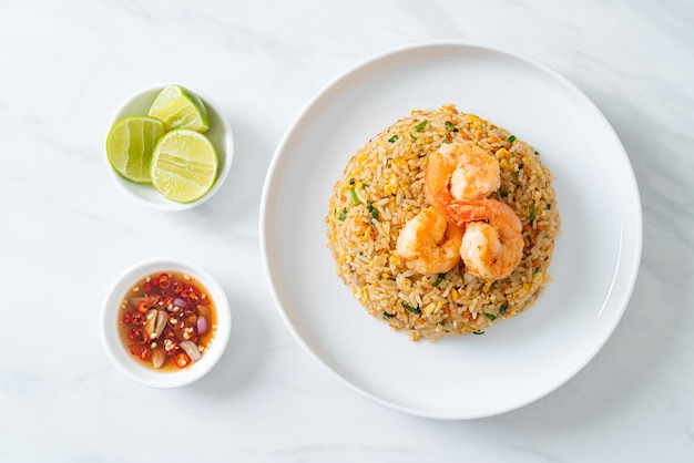 Fried shrimps fried rice on plate