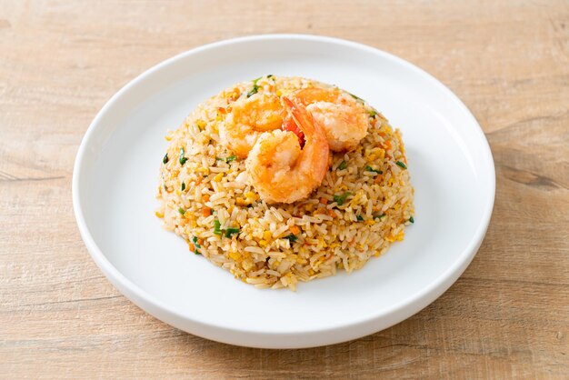 Fried shrimps fried rice on plate