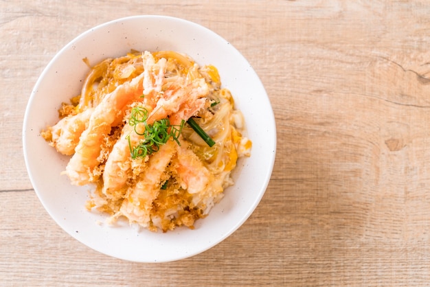 fried shrimps tempura on topped rice bowl