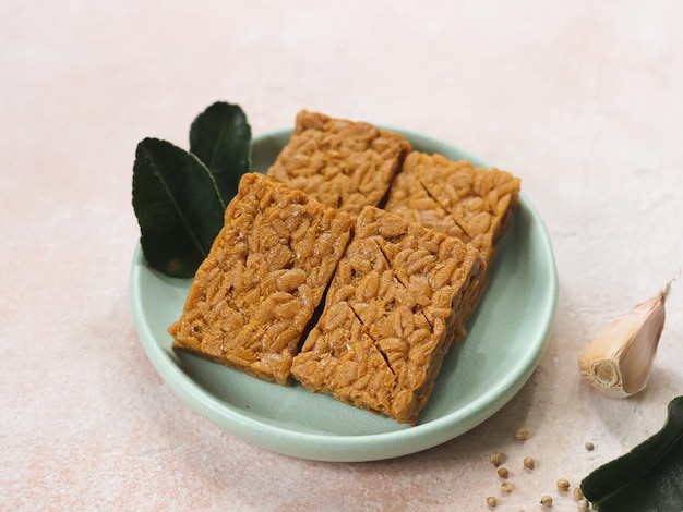 Fried Tempeh or Tempe Goreng. Indonesia traditional food made from soy beans fermentations