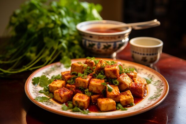 Photo fried tofu cubes arranged neatly