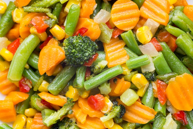 Fried vegetables  in a white plate.