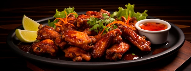 Fried wings on a plate Selective focus