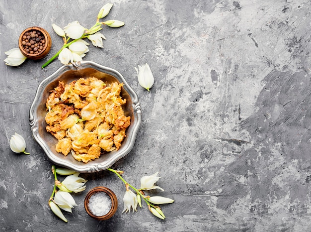 Fried yucca flowers