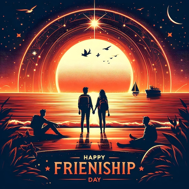 Friend Sunset Silhouette Poster happy friendship day