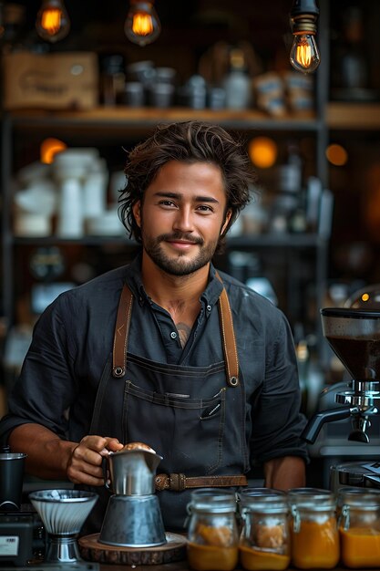 friendly barista smiling serving coffee