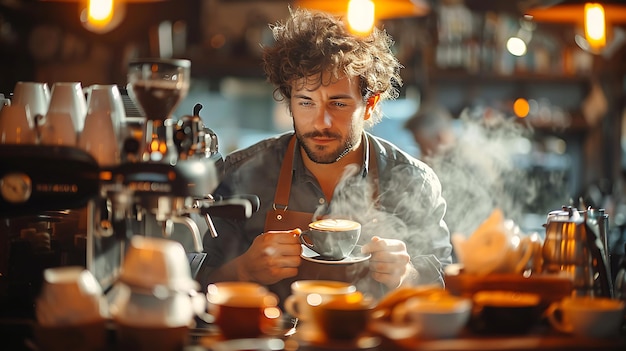 friendly barista smiling serving coffee