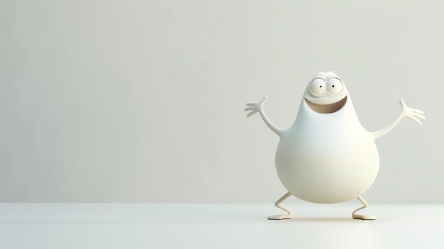 Photo a friendly cartoon creature with big eyes and a wide smile stands against a white background with its arms outstretched in a welcoming gesture