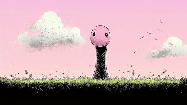 Friendly Cartoon Monster in a Pink Sky